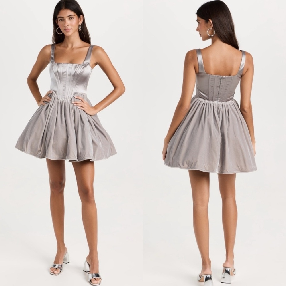 STAUD Landscape Silver Velvet Corset Mini Dress NEW